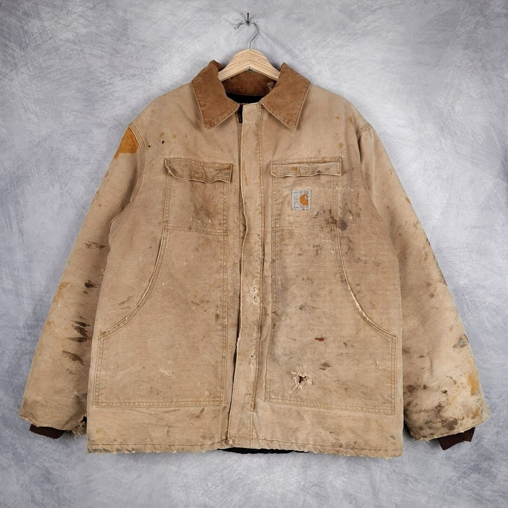 Vintage Carhartt Jacket Mens XXL Brown Canvas Lined Chore Work Union Made 1989